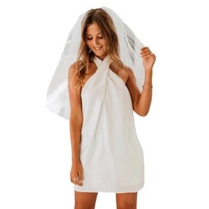 Show Me Your Mumu Jasmine Halter Mini Dress in Ivory Satin Luxe - Size XL